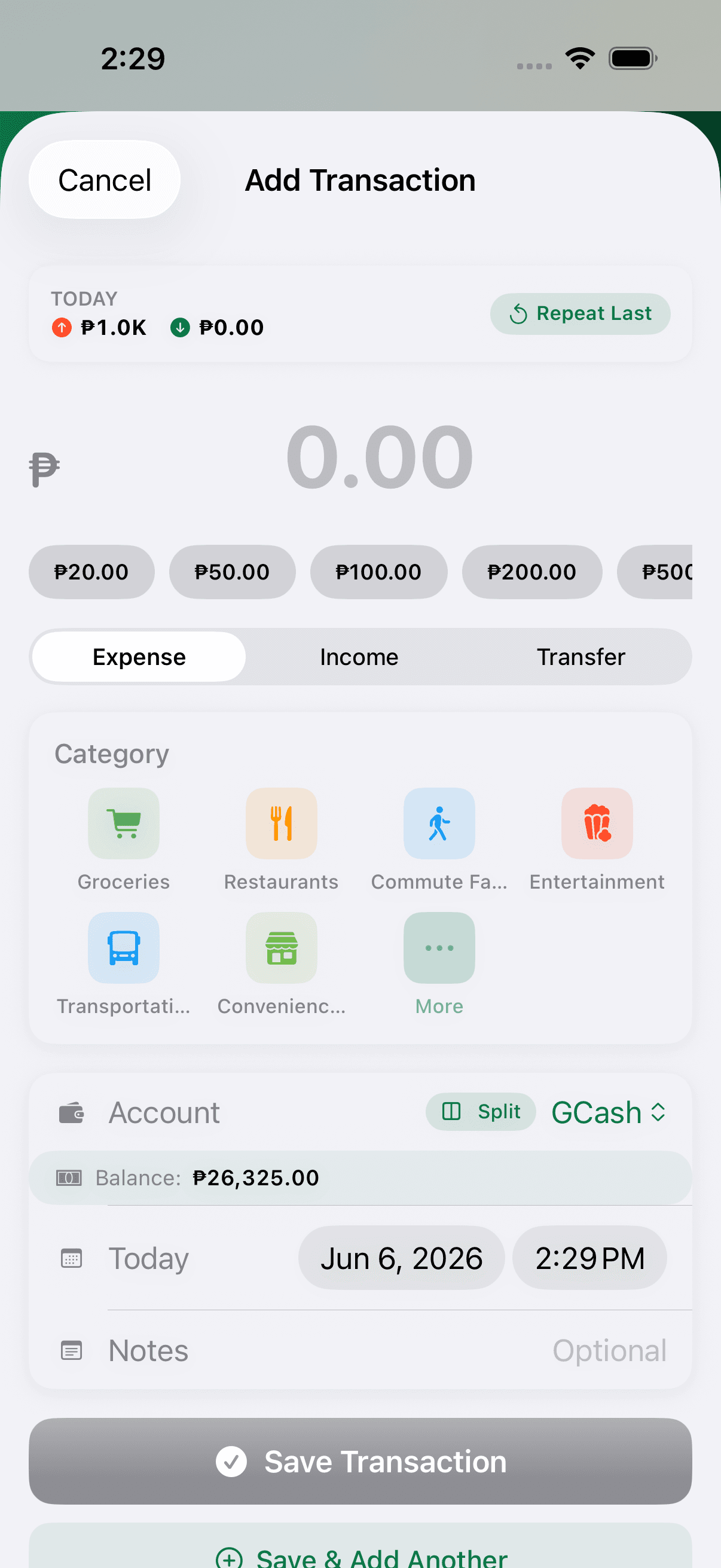 Pisowise Quick Add form for entering transaction details.