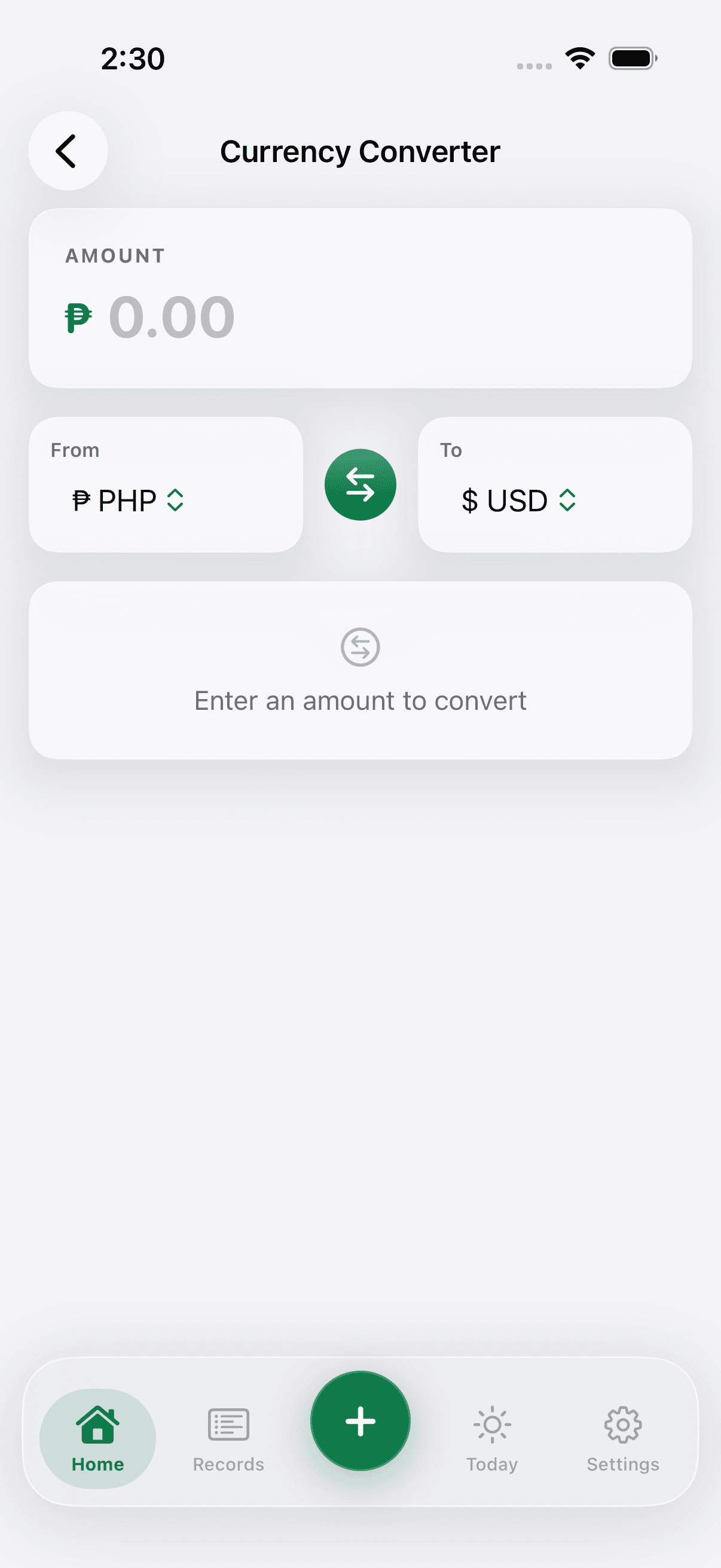 Pisowise currency converter screen for quick money conversion context.