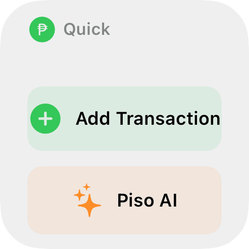 Pisowise small widget showing quick action buttons.